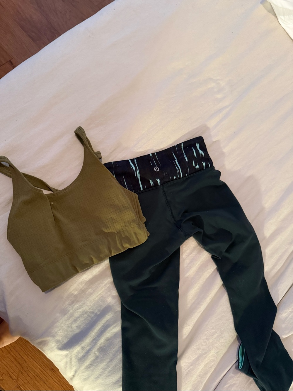 Lululemon Black Leggings with Olive Green Sports Bra(Fabletics size small)